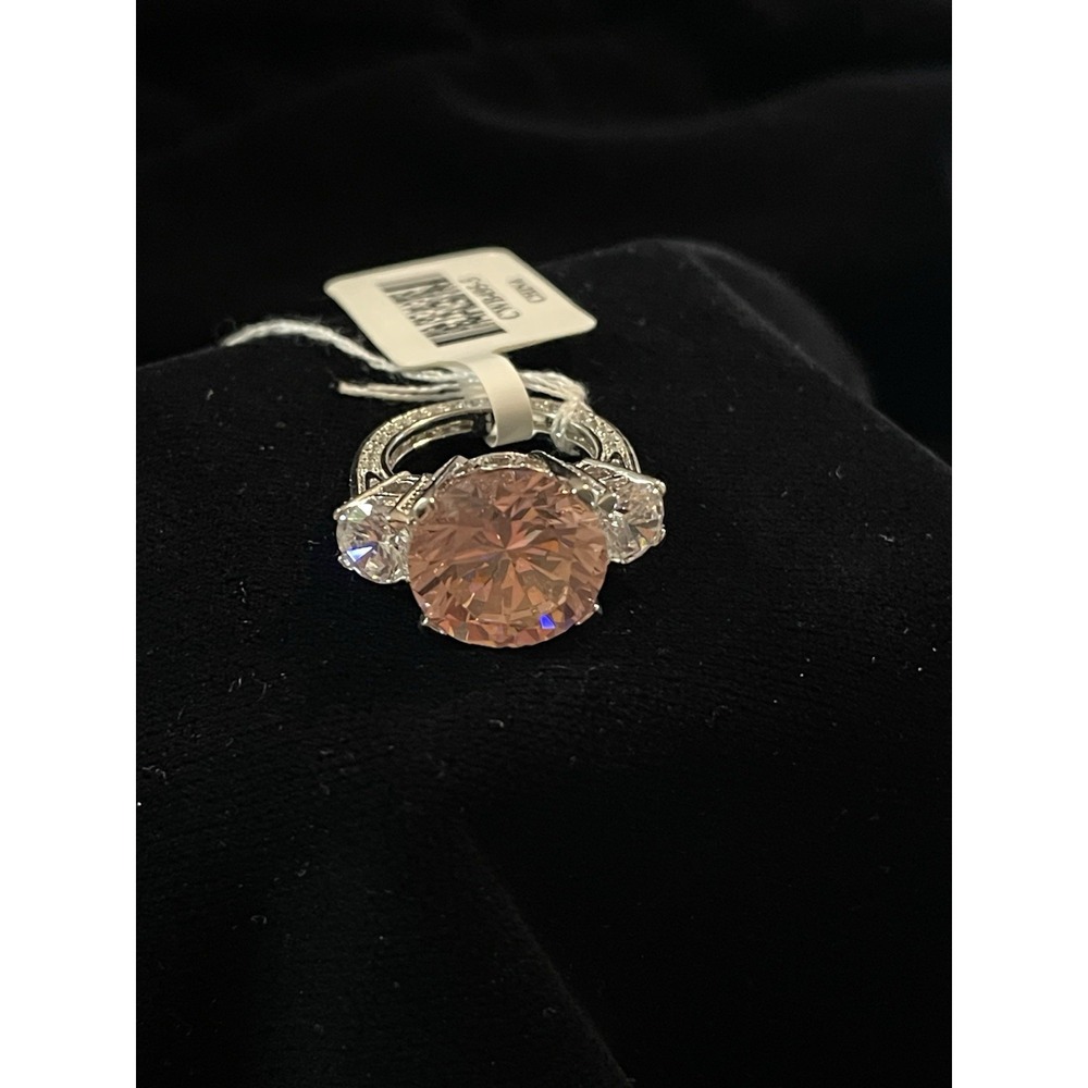 JTV Rhodium Over 9.25 Sterling Silver Big Pink CZ Ring Size 5
